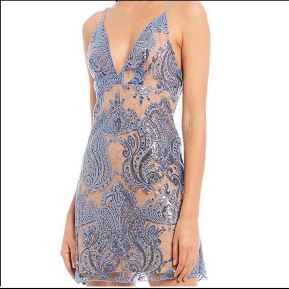 NWT Free People Sundown Blue Nude Sequin Mini Dress